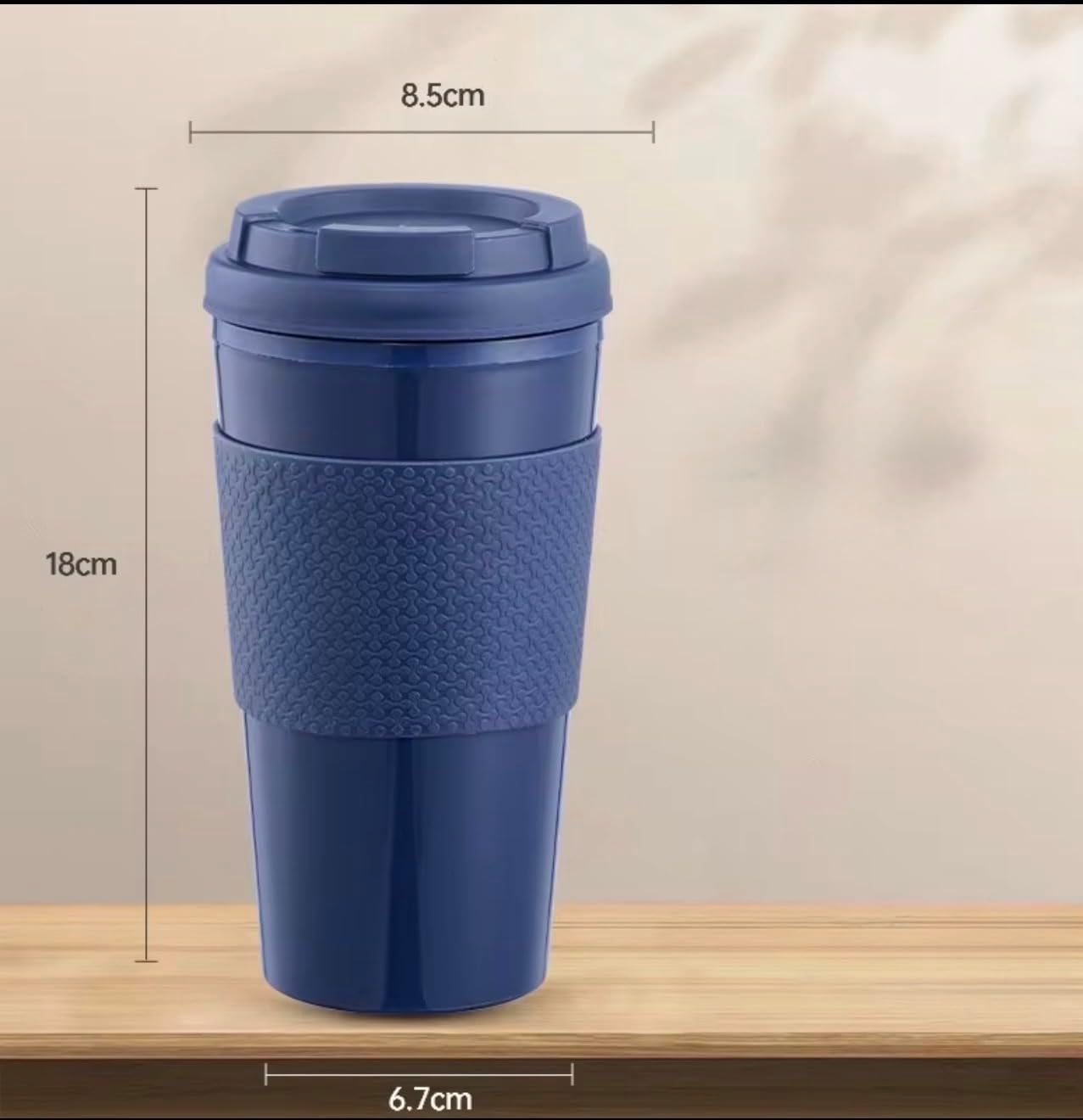 Reusable Coffee Travel Mug 16oz with Lid - BPA Free Plastic Tumbler, Leak Resistant, Insulated Grip Sleeve, Hot & Cold Drinks, Travel Cup Blue (Gray)