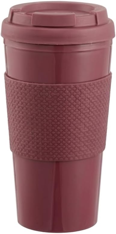 Reusable Coffee Travel Mug 16oz with Lid - BPA Free Plastic Tumbler, Leak Resistant, Insulated Grip Sleeve, Hot & Cold Drinks, Travel Cup Blue (Gray)