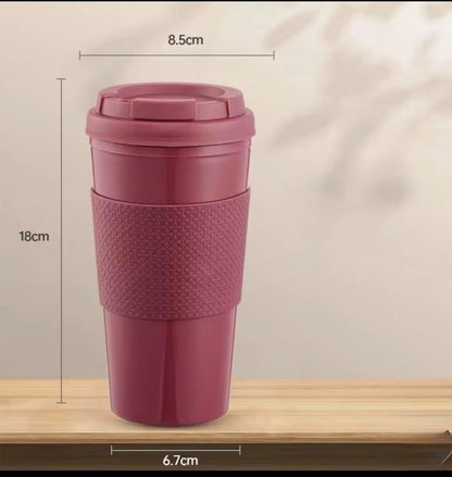 Reusable Coffee Travel Mug 16oz with Lid - BPA Free Plastic Tumbler, Leak Resistant, Insulated Grip Sleeve, Hot & Cold Drinks, Travel Cup Blue (Gray)