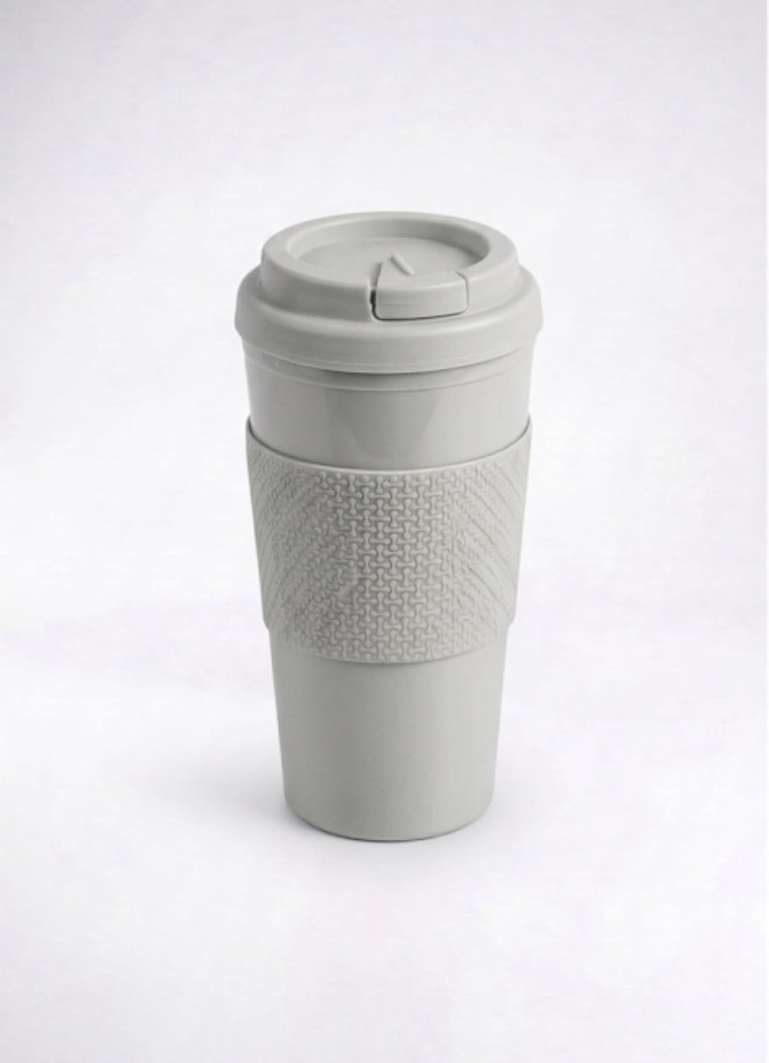 Reusable Coffee Travel Mug 16oz with Lid - BPA Free Plastic Tumbler, Leak Resistant, Insulated Grip Sleeve, Hot & Cold Drinks, Travel Cup Blue (Gray)
