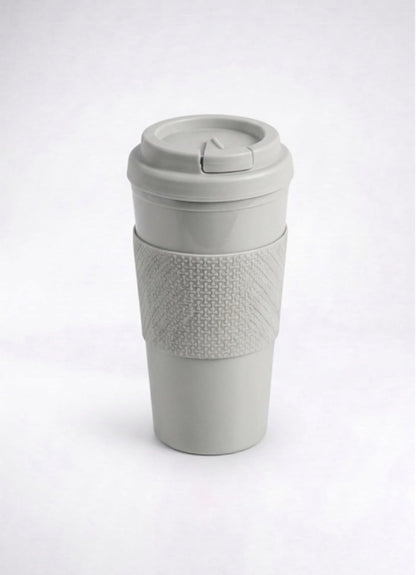 Reusable Coffee Travel Mug 16oz with Lid - BPA Free Plastic Tumbler, Leak Resistant, Insulated Grip Sleeve, Hot & Cold Drinks, Travel Cup Blue (Gray)