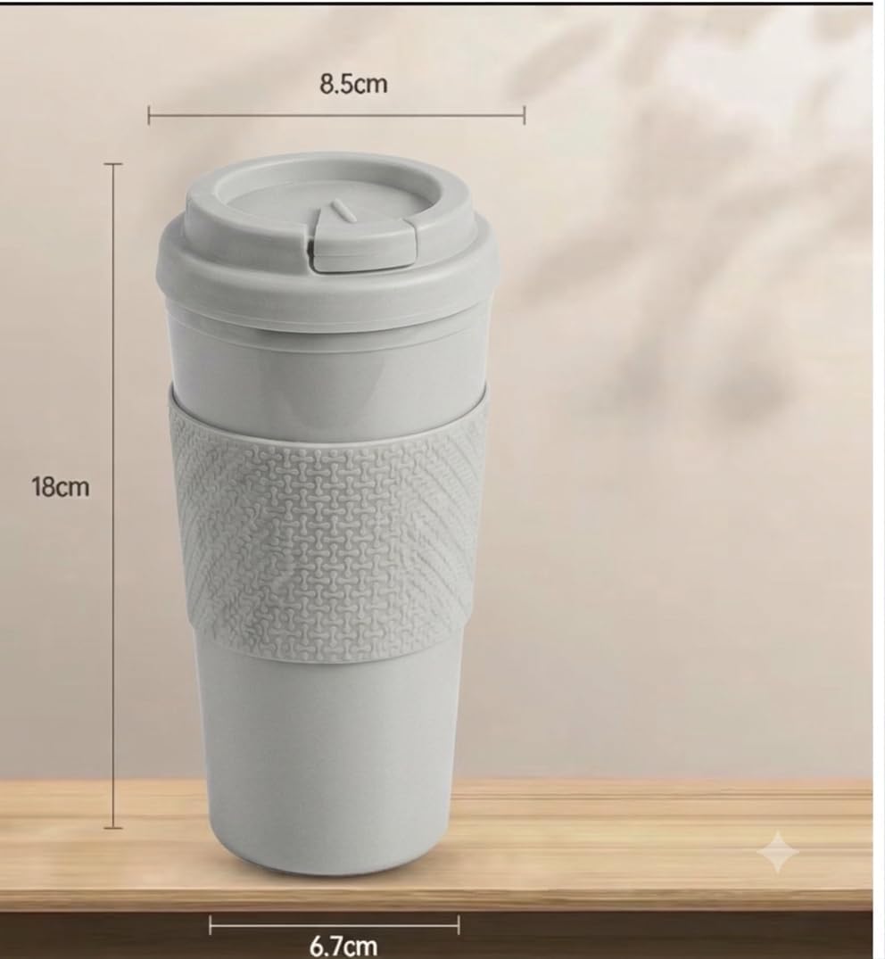 Reusable Coffee Travel Mug 16oz with Lid - BPA Free Plastic Tumbler, Leak Resistant, Insulated Grip Sleeve, Hot & Cold Drinks, Travel Cup Blue (Gray)