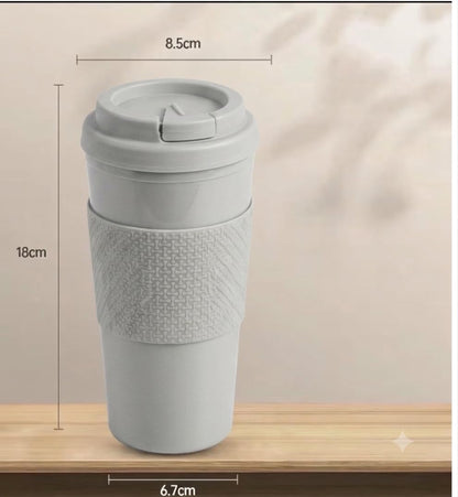 Reusable Coffee Travel Mug 16oz with Lid - BPA Free Plastic Tumbler, Leak Resistant, Insulated Grip Sleeve, Hot & Cold Drinks, Travel Cup Blue (Gray)