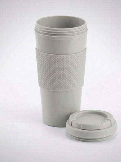 Reusable Coffee Travel Mug 16oz with Lid - BPA Free Plastic Tumbler, Leak Resistant, Insulated Grip Sleeve, Hot & Cold Drinks, Travel Cup Blue (Gray)