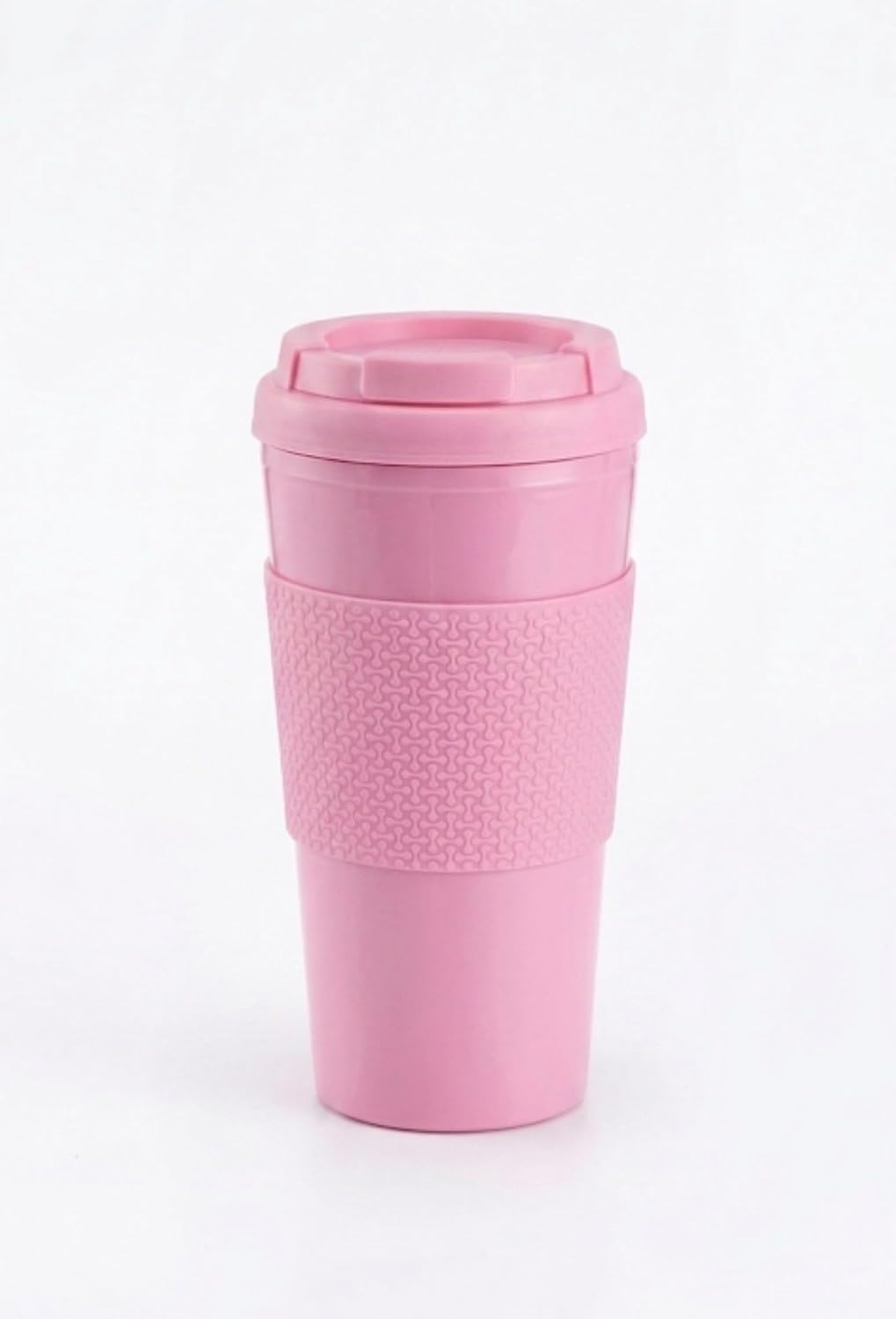 Reusable Coffee Travel Mug 16oz with Lid - BPA Free Plastic Tumbler, Leak Resistant, Insulated Grip Sleeve, Hot & Cold Drinks, Travel Cup Blue (Gray)