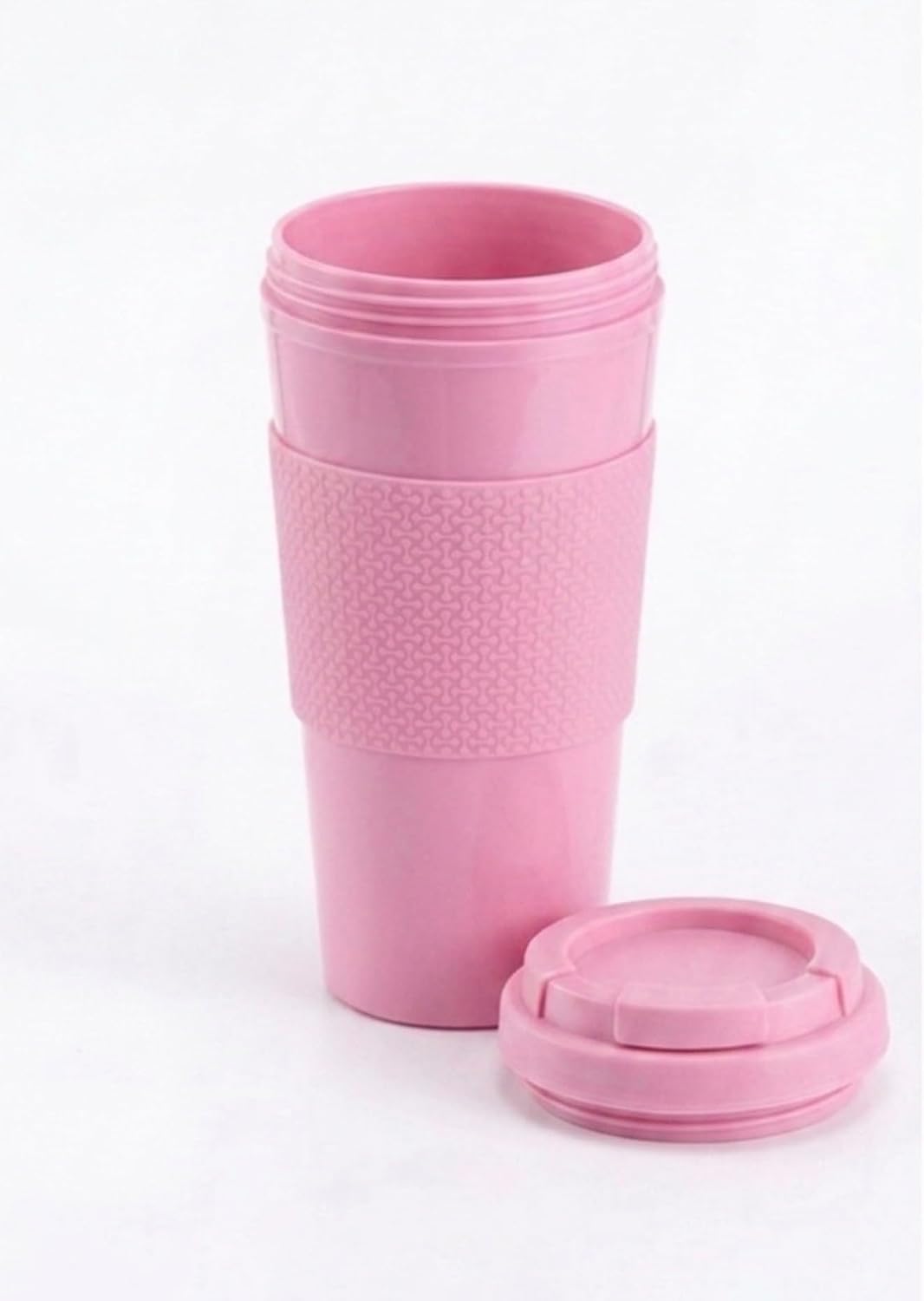 Reusable Coffee Travel Mug 16oz with Lid - BPA Free Plastic Tumbler, Leak Resistant, Insulated Grip Sleeve, Hot & Cold Drinks, Travel Cup Blue (Gray)