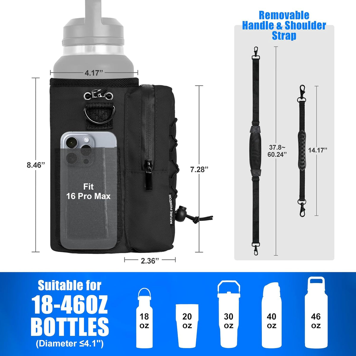 Magnetic Gym Bag for Men and Women - Magnet Water Bottle Holder Sling Carrier with Crossbody Shoulder Strap,Gym Accessories Pouch,Phone Pockets for Sports,Walking,Travel,Workout