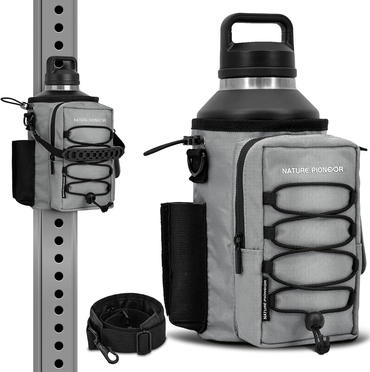Magnetic Gym Bag for Men and Women - Magnet Water Bottle Holder Sling Carrier with Crossbody Shoulder Strap,Gym Accessories Pouch,Phone Pockets for Sports,Walking,Travel,Workout