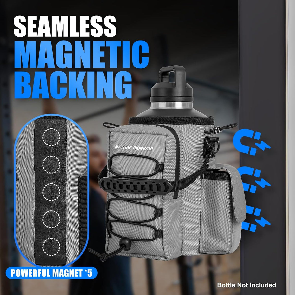 Magnetic Gym Bag for Men and Women - Magnet Water Bottle Holder Sling Carrier with Crossbody Shoulder Strap,Gym Accessories Pouch,Phone Pockets for Sports,Walking,Travel,Workout