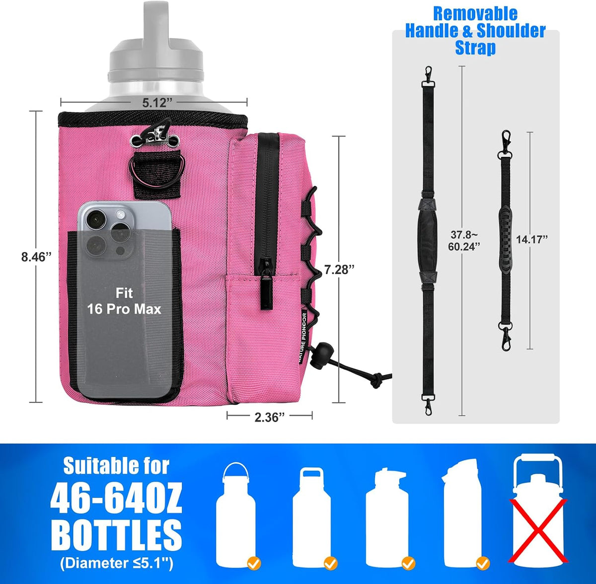 Magnetic Gym Bag for Men and Women - Magnet Water Bottle Holder Sling Carrier with Crossbody Shoulder Strap,Gym Accessories Pouch,Phone Pockets for Sports,Walking,Travel,Workout