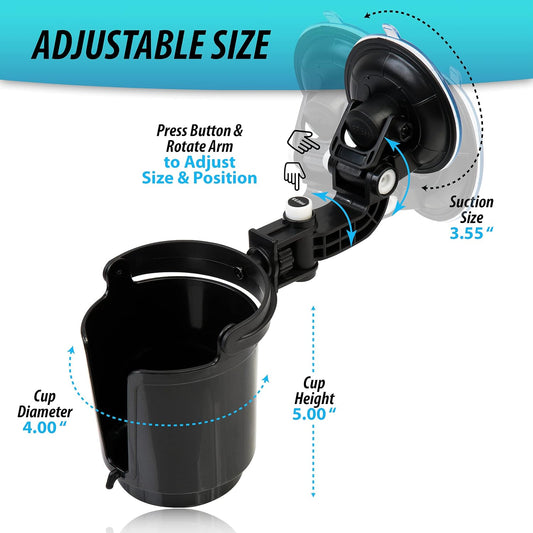 Recessed Folding Cup Drink Holder - Black Premium Quality Sturdy Vehicle Adjustable Beverage Organizer
