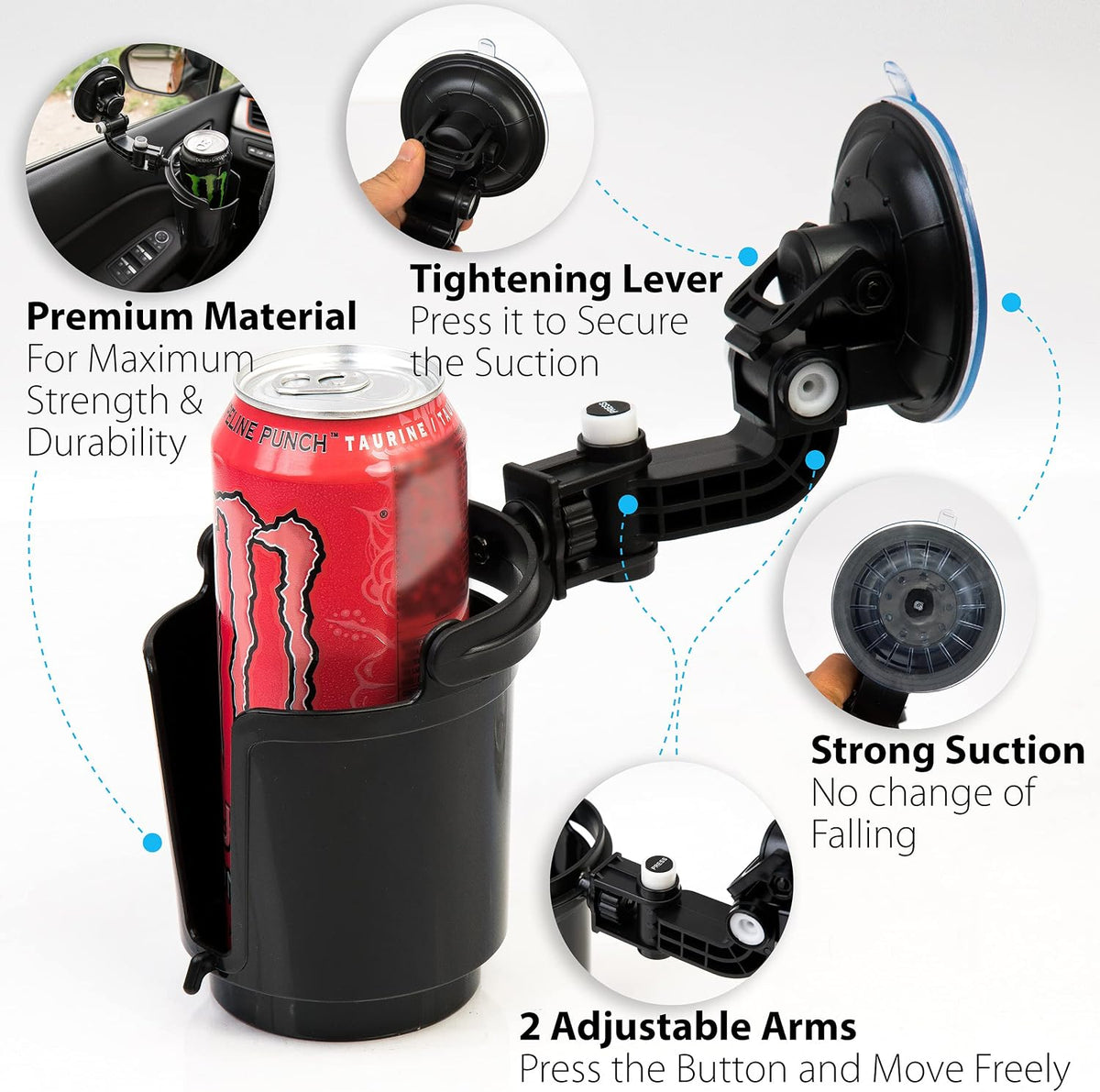 Recessed Folding Cup Drink Holder - Black Premium Quality Sturdy Vehicle Adjustable Beverage Organizer