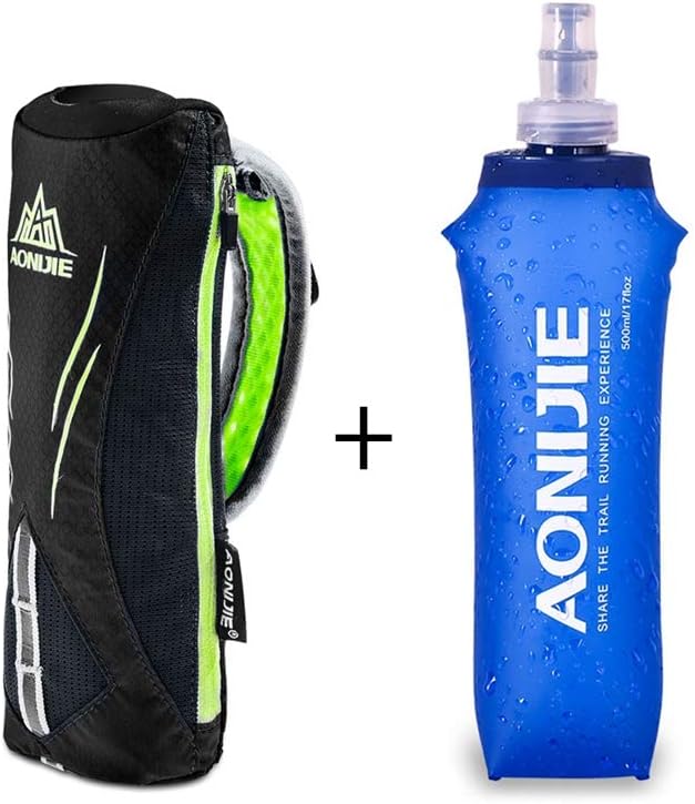 Quick Grip Handheld Water Bottle for Running, Hand Strap Hydration Pack with 500ml Handheld Soft Flask Water Bottle (Black)