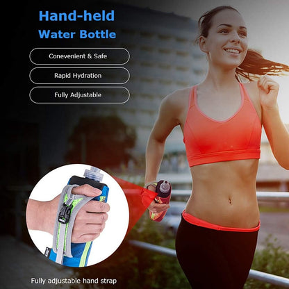 Quick Grip Handheld Water Bottle for Running, Hand Strap Hydration Pack with 500ml Handheld Soft Flask Water Bottle (Black)