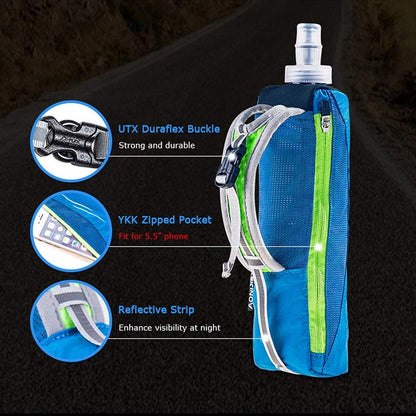 Quick Grip Handheld Water Bottle for Running, Hand Strap Hydration Pack with 500ml Handheld Soft Flask Water Bottle (Black)