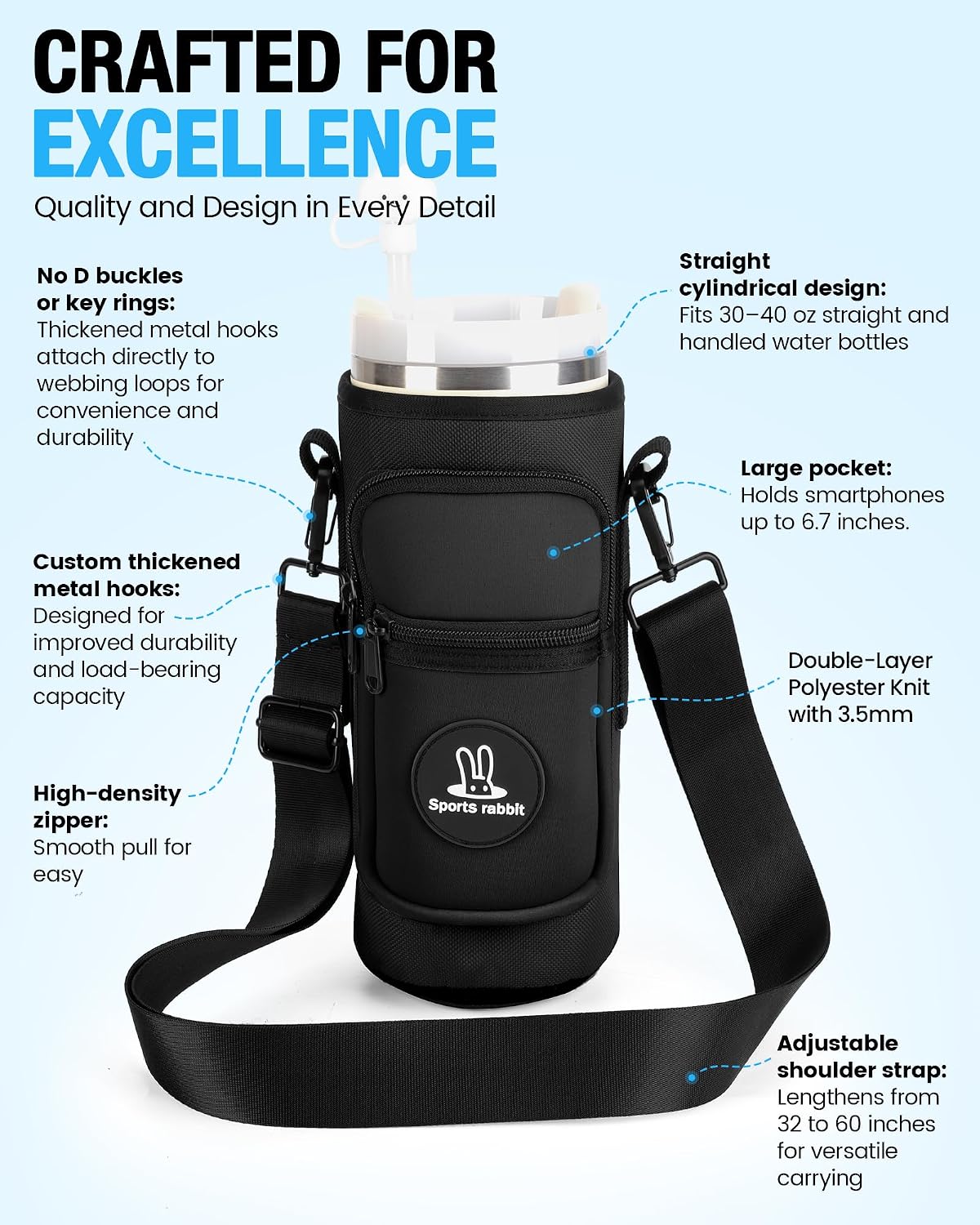 Universal Water Bottle Holder with Strap & Phone Pocket