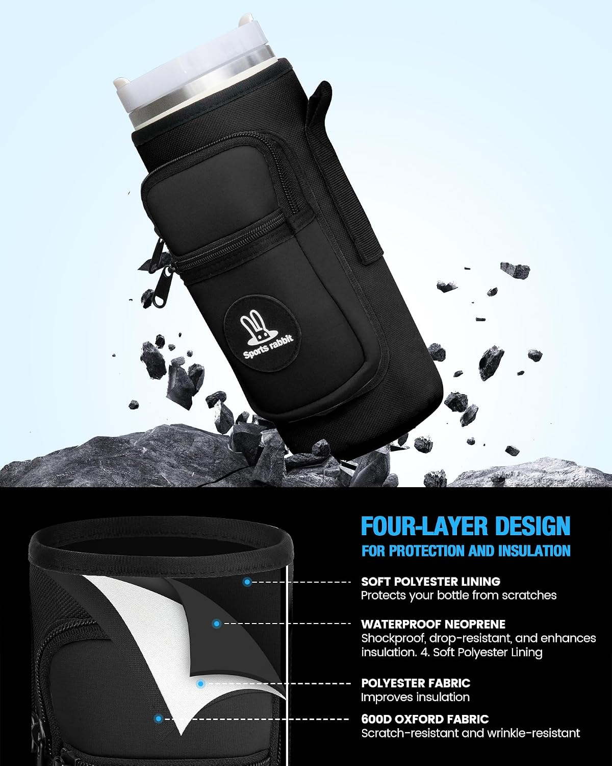 Universal Water Bottle Holder with Strap & Phone Pocket
