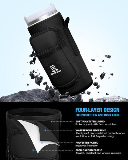 Universal Water Bottle Holder with Strap & Phone Pocket