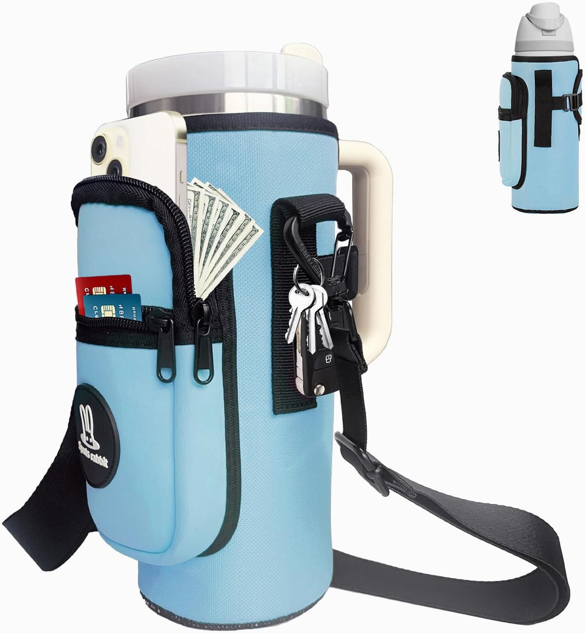 Universal Water Bottle Holder with Strap & Phone Pocket