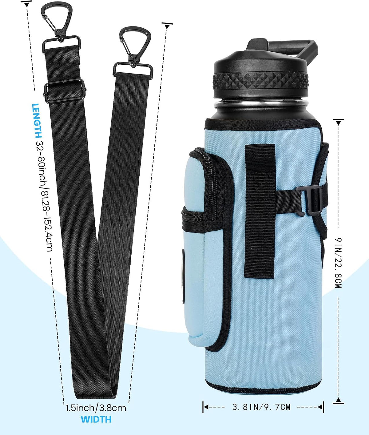 Universal Water Bottle Holder with Strap & Phone Pocket