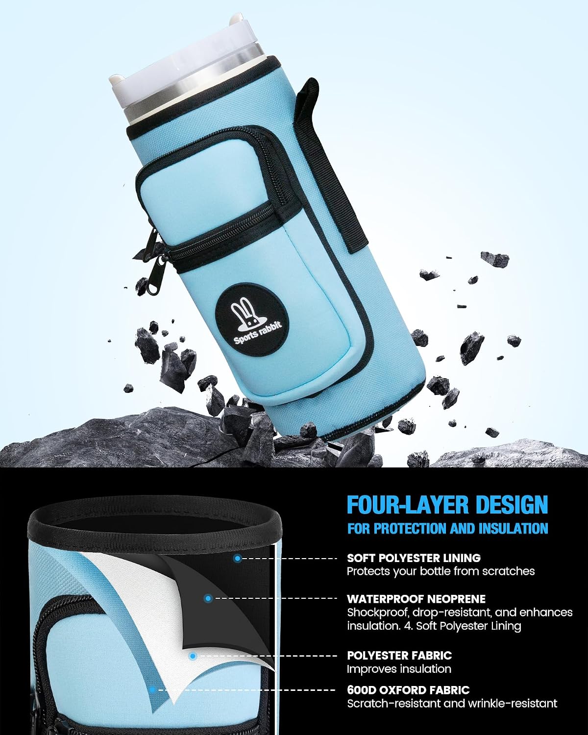 Universal Water Bottle Holder with Strap & Phone Pocket