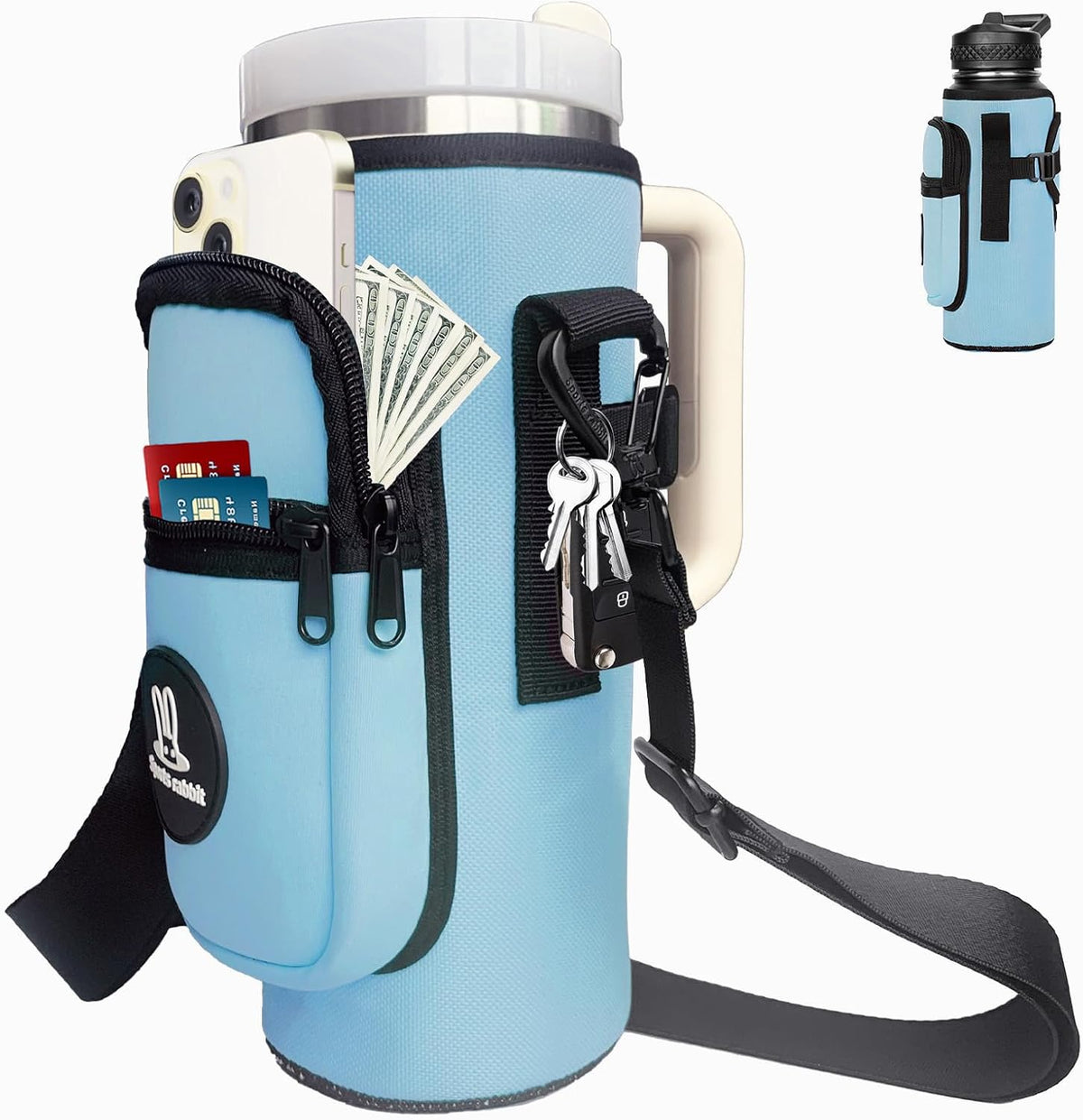 Universal Water Bottle Holder with Strap & Phone Pocket