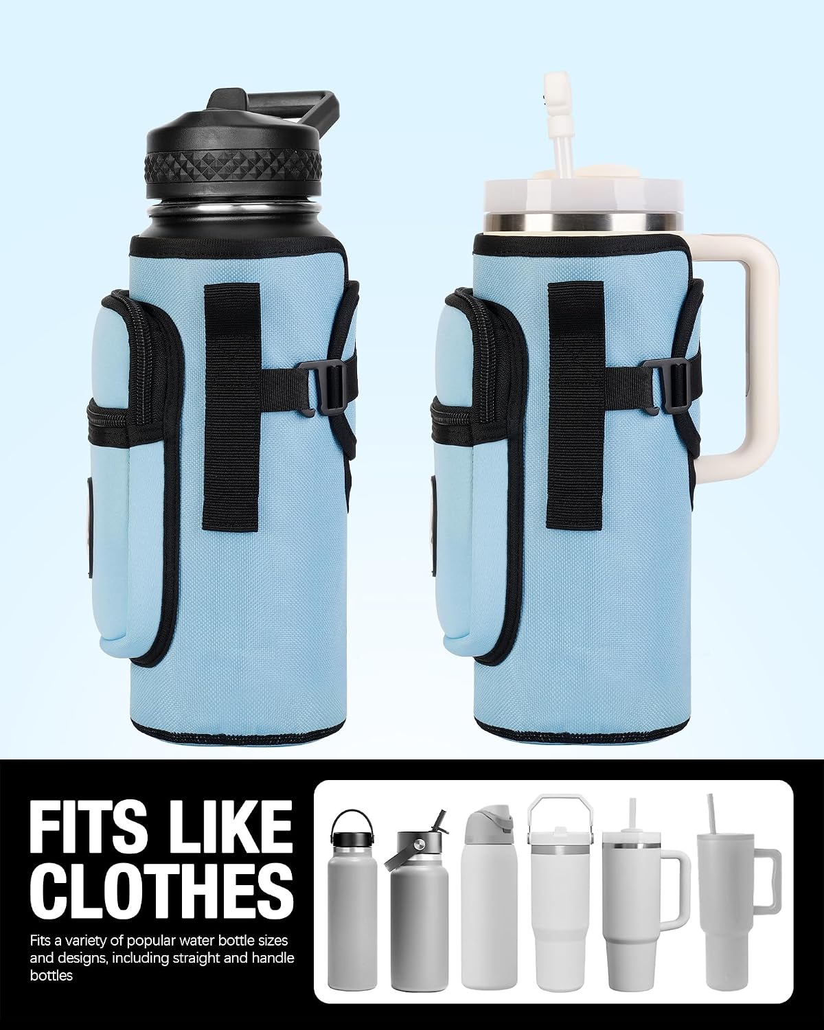 Universal Water Bottle Holder with Strap & Phone Pocket