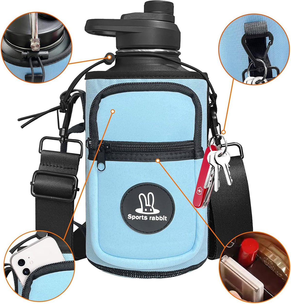 Universal Water Bottle Holder with Strap & Phone Pocket