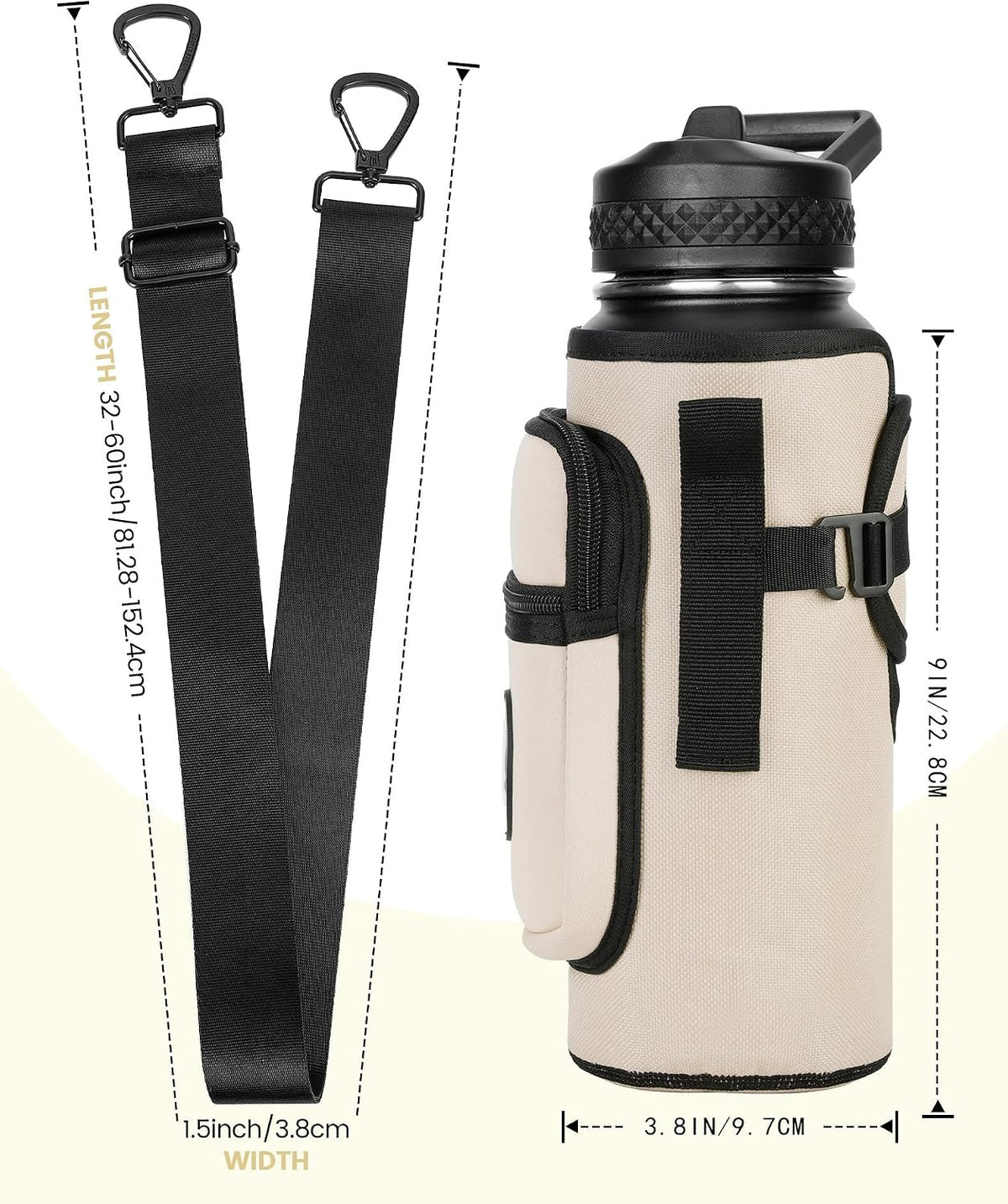 Universal Water Bottle Holder with Strap & Phone Pocket