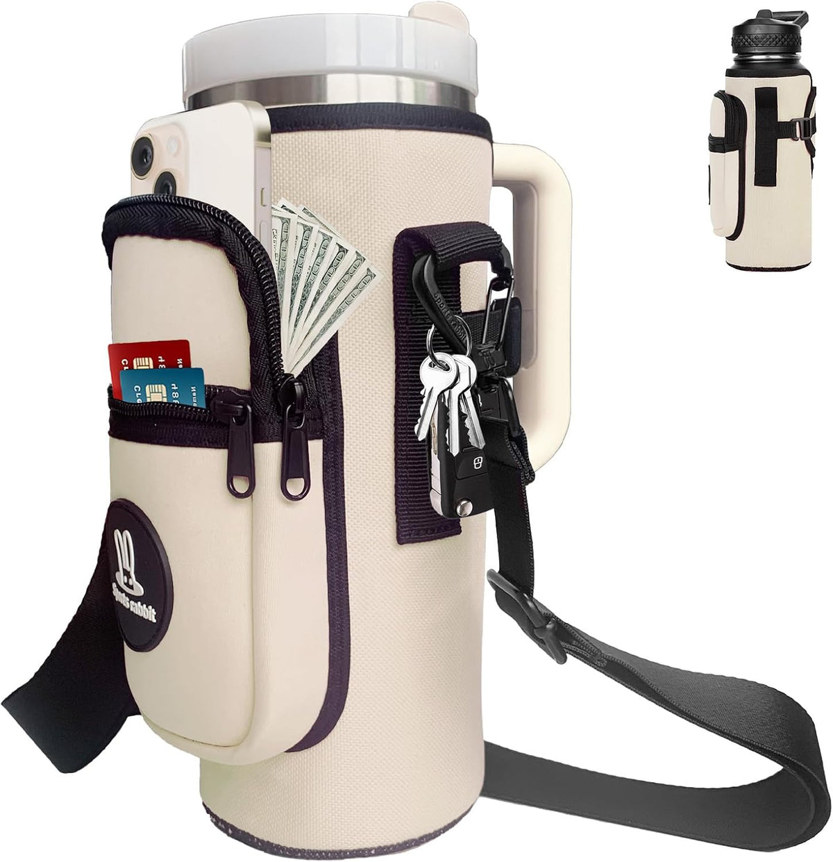 Universal Water Bottle Holder with Strap & Phone Pocket