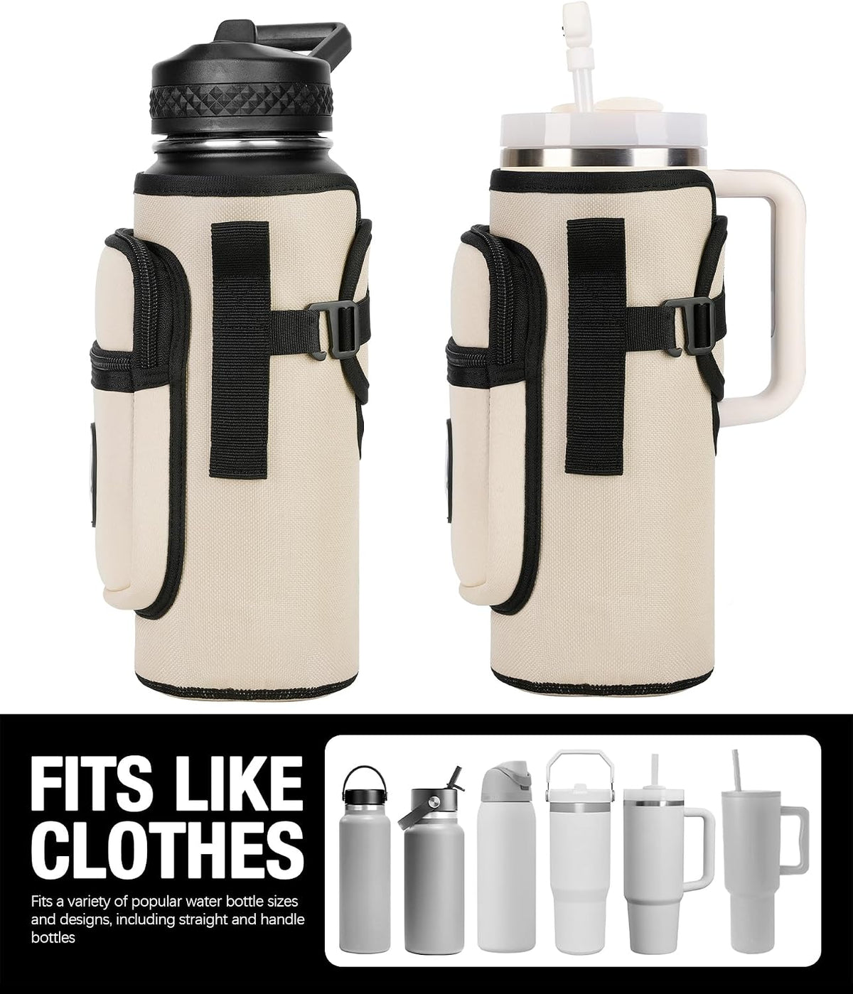 Universal Water Bottle Holder with Strap & Phone Pocket