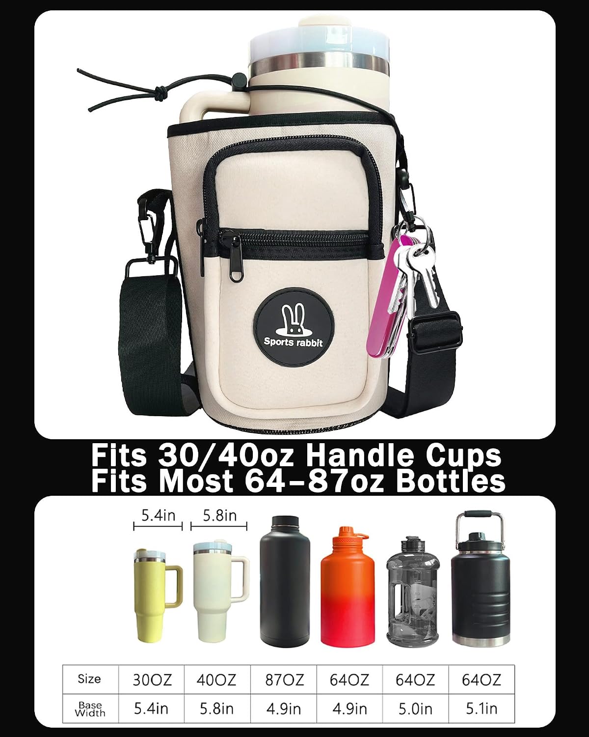 Universal Water Bottle Holder with Strap & Phone Pocket