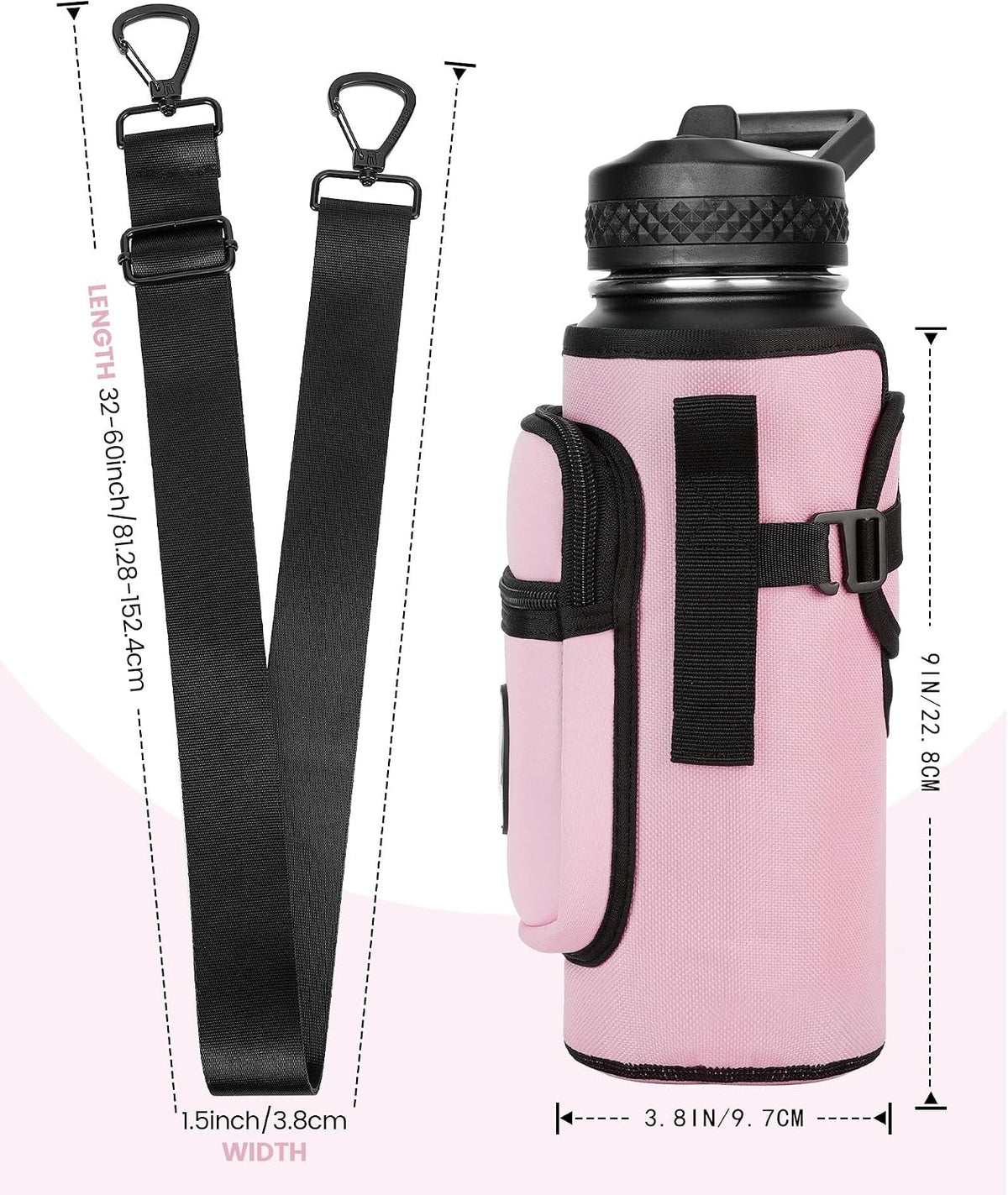 Universal Water Bottle Holder with Strap & Phone Pocket
