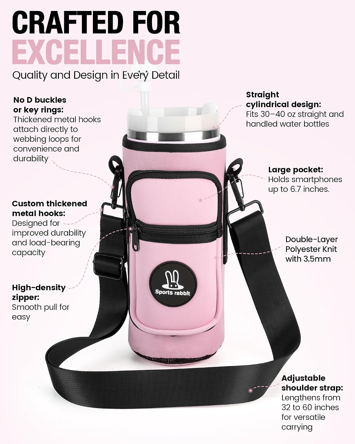 Universal Water Bottle Holder with Strap & Phone Pocket
