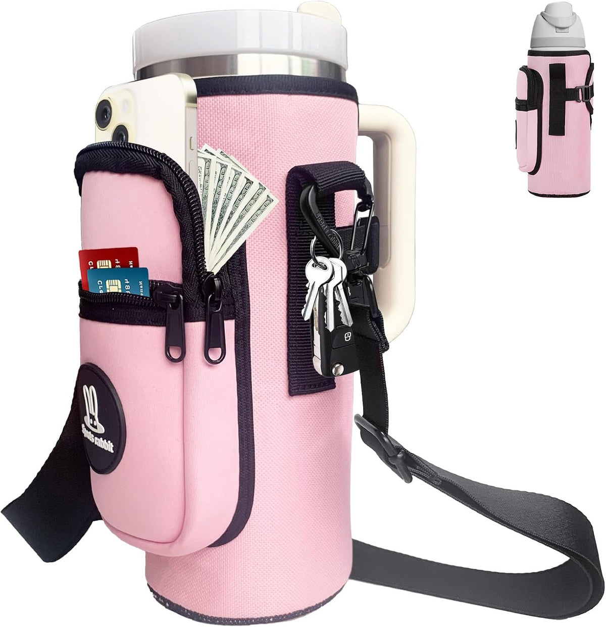Universal Water Bottle Holder with Strap & Phone Pocket