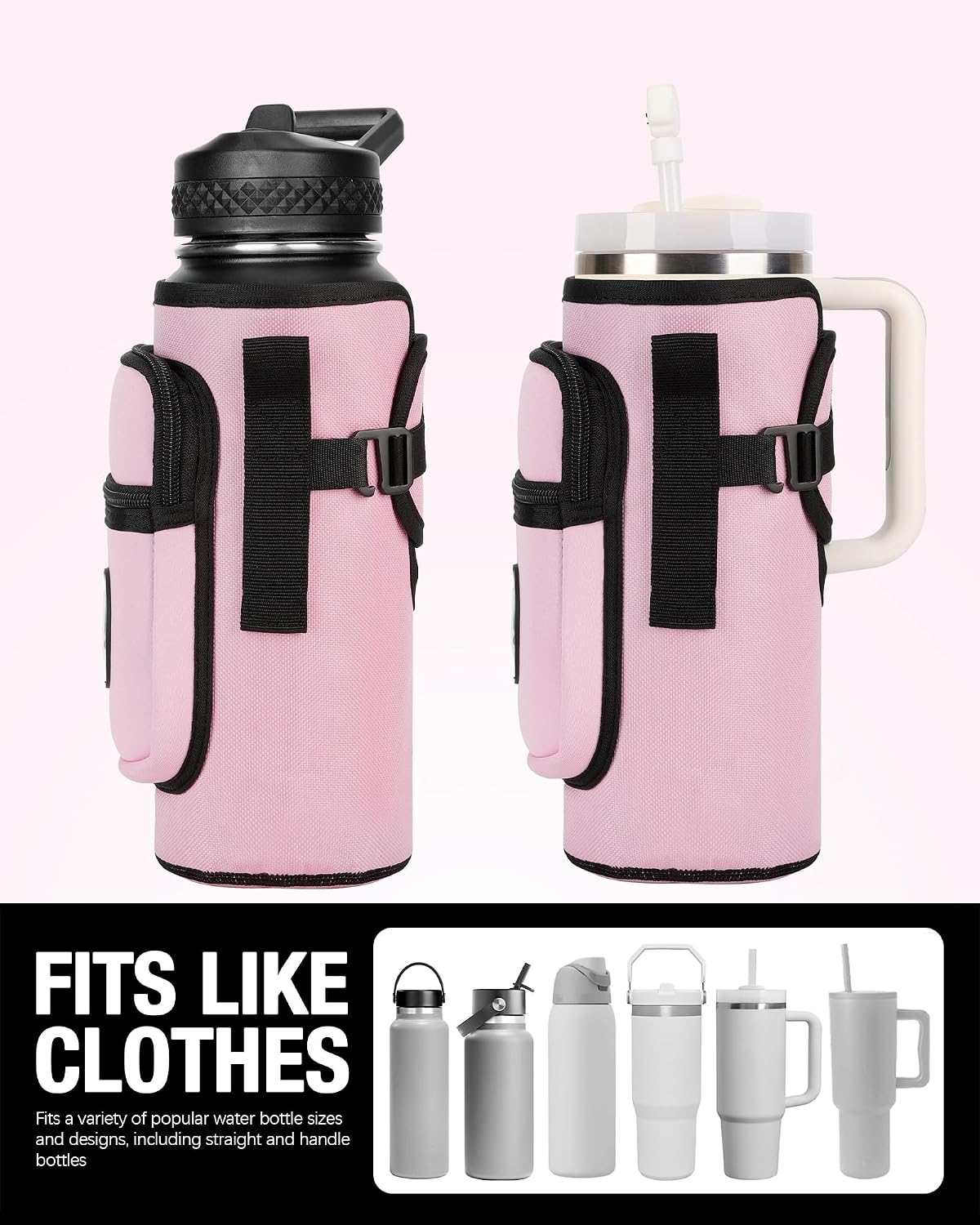 Universal Water Bottle Holder with Strap & Phone Pocket