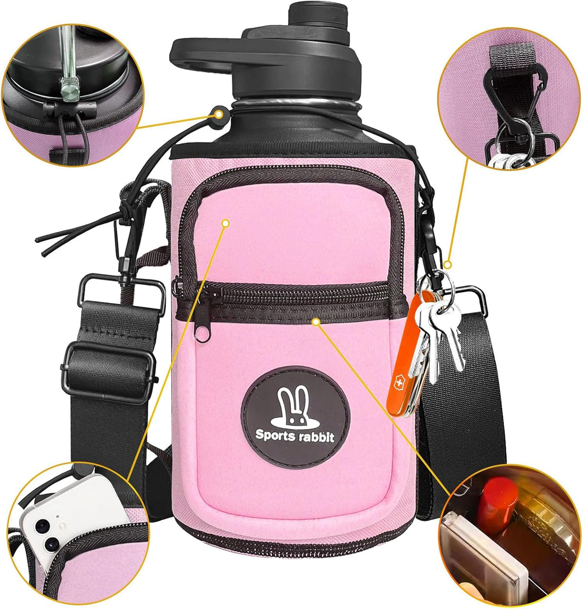 Universal Water Bottle Holder with Strap & Phone Pocket