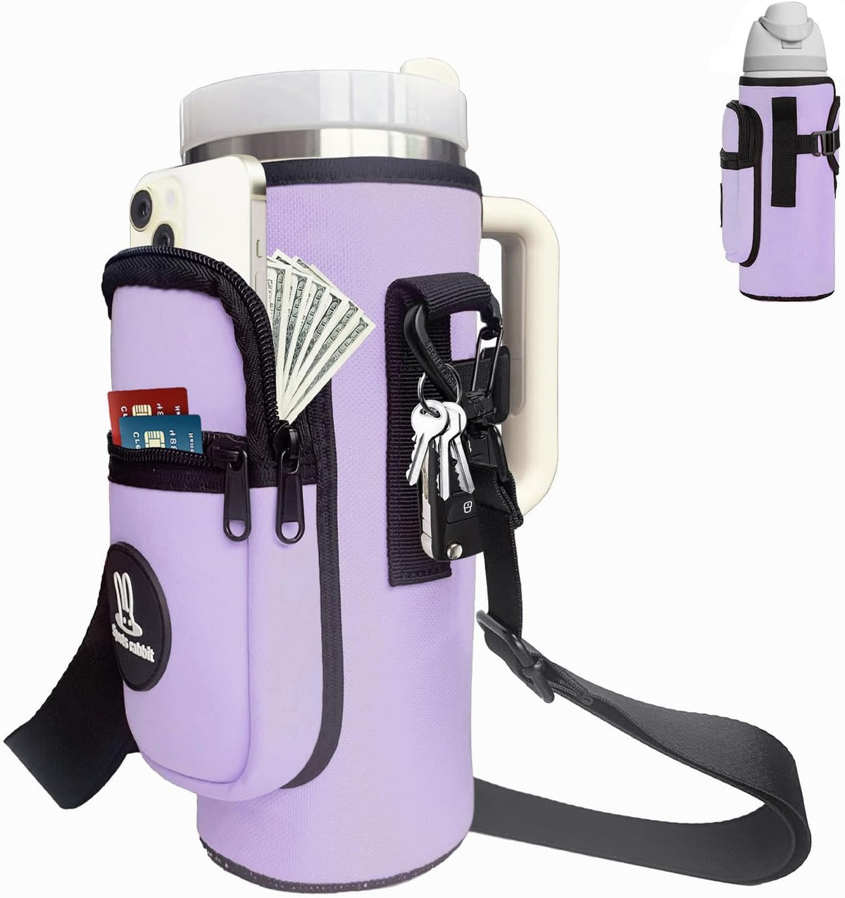 Universal Water Bottle Holder with Strap & Phone Pocket