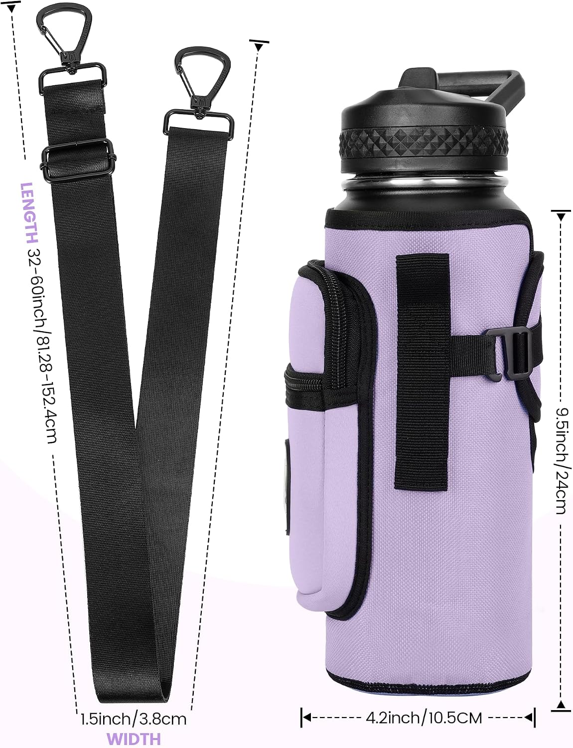 Universal Water Bottle Holder with Strap & Phone Pocket