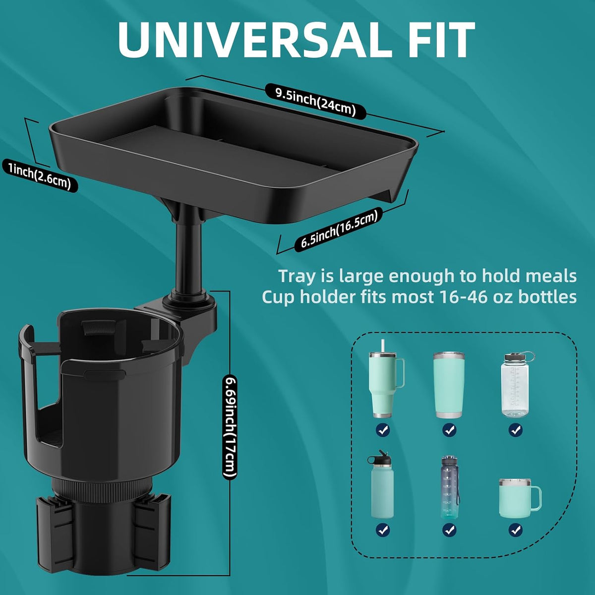 Car Cup Holder Tray, 9.5" Car Food Tray Table for Eating