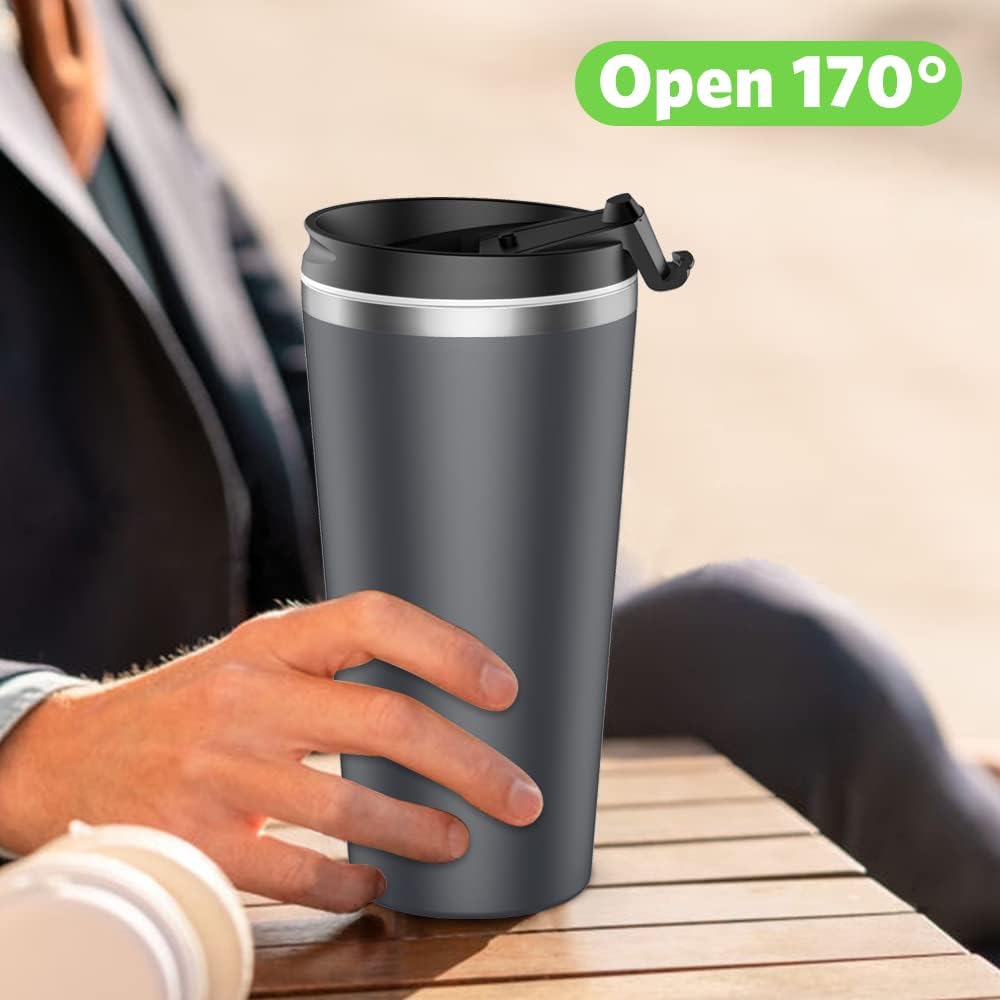 Insulated Coffee Mug with Ceramic Coating, 18oz Travel Mug with Leak-proof Lid, Vacuum Double-wall Tumbler, Stainless Steel Thermal Cup for Tea, Hot Cocoa, Cold Beverage, Ice Drinks
