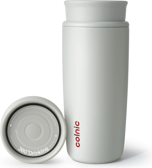 Travel Coffee Mug with 360°Lid, 12 oz Coffee Tumbler Insulated Travel Mugs for Hot and Cold, Vacuum Insulated Stainless Steel Coffee Cup Leak Proof Spill Proof-Matte Black