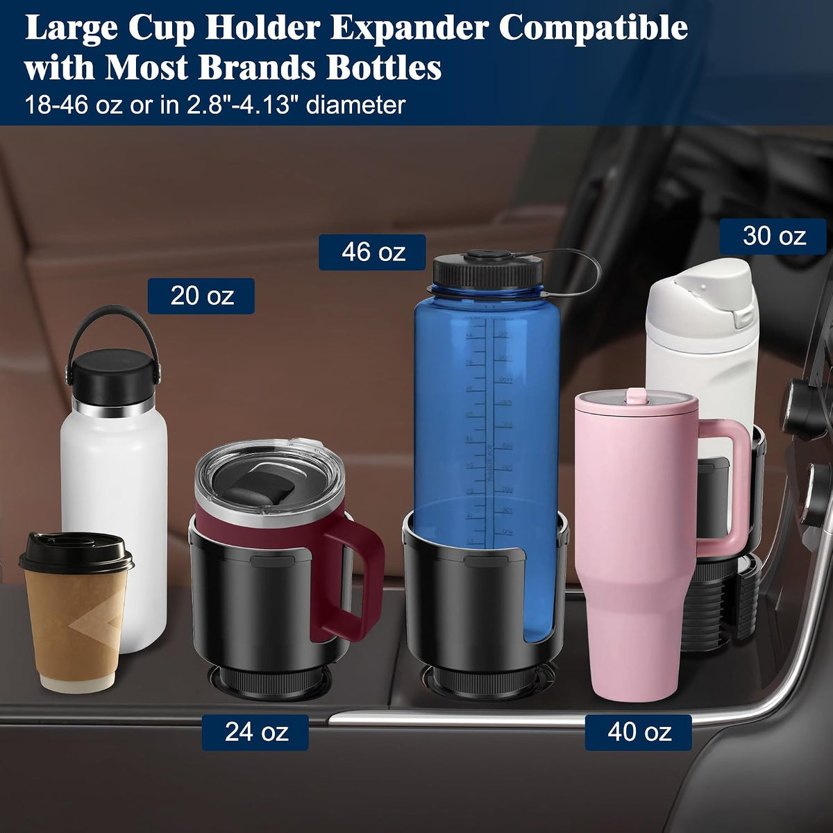 Car Cup Holder Expander for Large Bottles, Big Cup Holder for Car