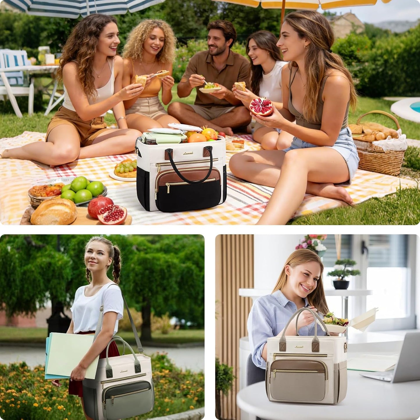 Insulated Lunch Box for Women,Large Adult Lunch Cooler Bag Women | Wide Opening Leakproof Cooler Bag with Cup Holder,Lunch Teacher Tote Bag for Work,Picnic,Beach,Family,College,Gift,13L - Colors A