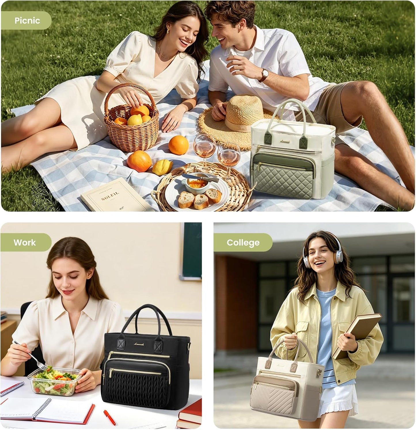 Insulated Lunch Box for Women,Large Adult Lunch Cooler Bag Women | Wide Opening Leakproof Cooler Bag with Cup Holder,Lunch Teacher Tote Bag for Work,Picnic,Beach,Family,College,Gift,13L - Colors A