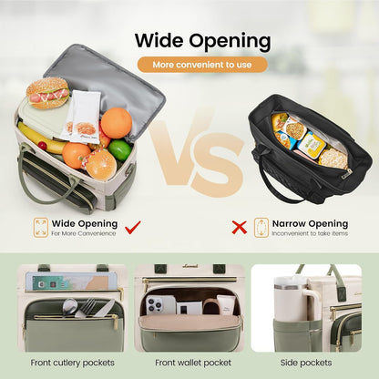 Insulated Lunch Box for Women,Large Adult Lunch Cooler Bag Women | Wide Opening Leakproof Cooler Bag with Cup Holder,Lunch Teacher Tote Bag for Work,Picnic,Beach,Family,College,Gift,13L - Colors A