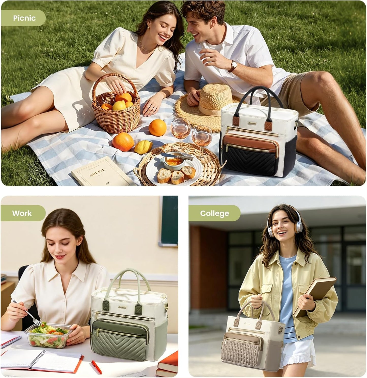 Insulated Lunch Box for Women,Large Adult Lunch Cooler Bag Women | Wide Opening Leakproof Cooler Bag with Cup Holder,Lunch Teacher Tote Bag for Work,Picnic,Beach,Family,College,Gift,13L - Colors A