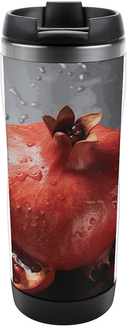 Pomegranate Travel Mugs Reusable Leak-Proof Car Cup Stainless Steel Inner Liner Tumbler Fashion Double-Layer Insulated Coffee Mug for Camping Office Vehicles