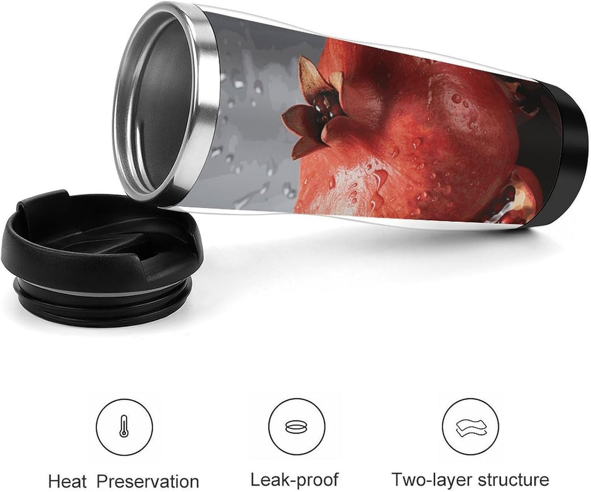 Pomegranate Travel Mugs Reusable Leak-Proof Car Cup Stainless Steel Inner Liner Tumbler Fashion Double-Layer Insulated Coffee Mug for Camping Office Vehicles