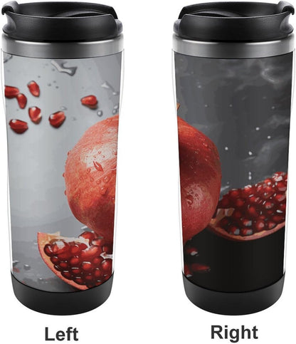 Pomegranate Travel Mugs Reusable Leak-Proof Car Cup Stainless Steel Inner Liner Tumbler Fashion Double-Layer Insulated Coffee Mug for Camping Office Vehicles